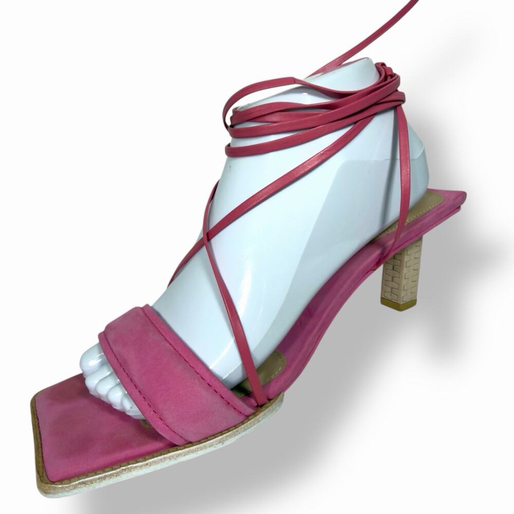 Jacquemus Pink Suede Ankle Tie Block Heel Sandals Size 8 UK 39 - Picture 3 of 15